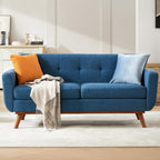 Kingfun 2 Piece Loveseat and Sofa Sets, Mid Century Modern Decor Love Seat Couches for Living Room, Button Tufted Upholstered Furniture, Easy to Install Small Couch for Bedroom, Office, Beige