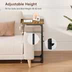Vagusicc C Shaped End Table, 33" Tall Couch Table Adjustable Height Side Table, Sofa Table That Slide Under, C Table End Table TV Tray Coffee Arm Table for Living Room, Bedroom, Small Spaces, Brown