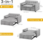 DWVO Convertible Sleeper Sofa Bed: 3-in-1 Loveseat Couch with Pullout Bed, 7-Level Adjustable Backrest, USB Ports, Storage Pockets, Pillows, Modern Lounge Furniture Light Gray