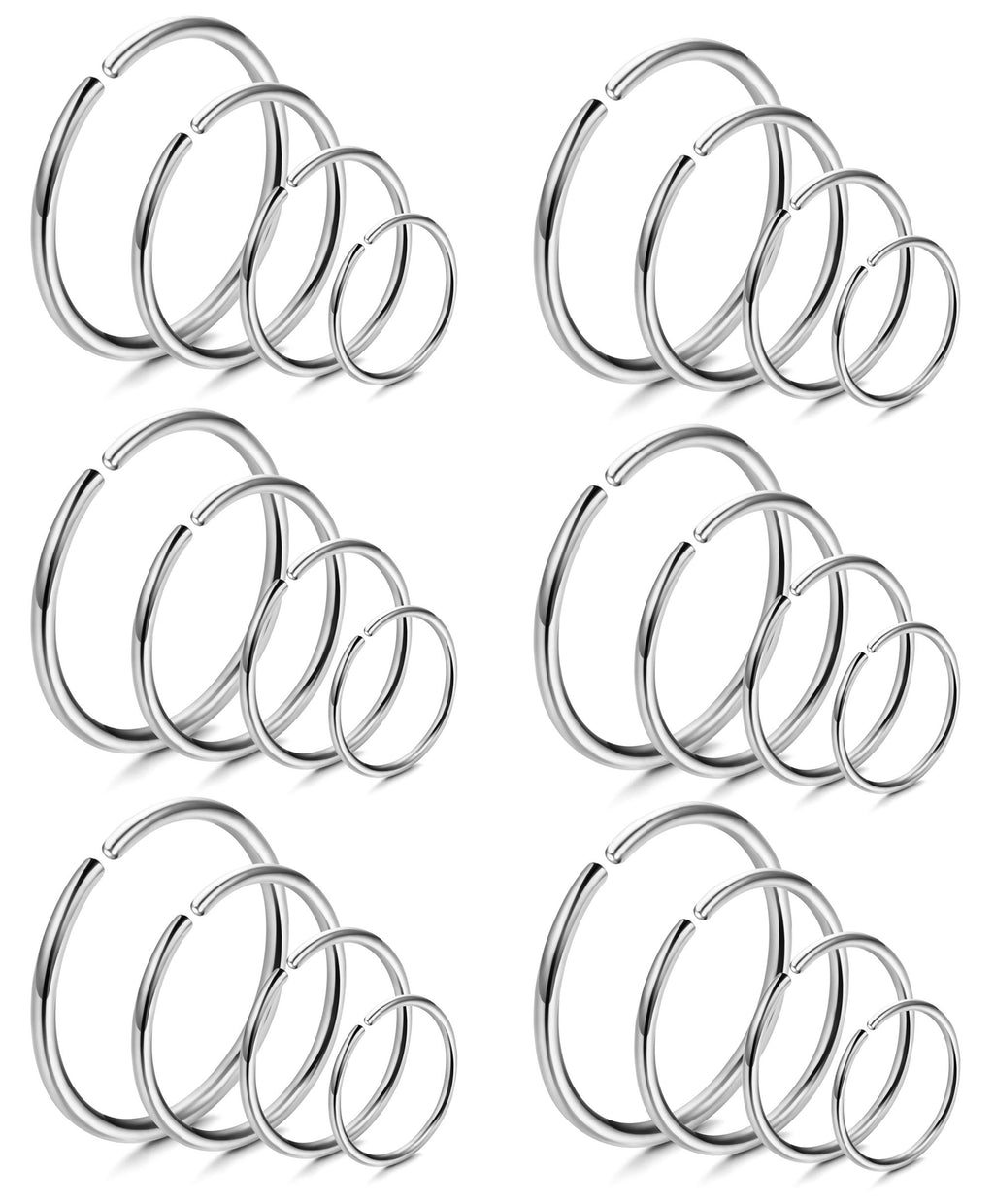 LOYALLOOK 18/24Pcs Hypoallergenic Nose Rings Hoops 316L Surgical Stainless Steel Lightweight Small Piercing Jewelry for Women Men Cartilage Tragus Helix