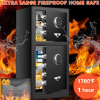 [DOUBLE DOOR SAFE] 8.1 Cub Extra Large Home Safe with Fireproof Waterproof Document Bag, Heavy Duty Digital Security Safe with [HIDDEN LOCK BOX], Fireproof Safe for Home Business Office USE - Grand Goldman