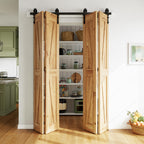 SMARTSTANDARD 5.3ft/64'' Bi-Folding Sliding Barn Door Hardware Kit, Bifold Barn Door Hardware Heavy Duty Sturdy Side Mounted for 4 Doors -Smoothly and Quietly-Easy to Install, Fit 60'' Door, No Doors