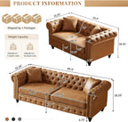 Modern Chesterfield Sofa Set for Living Room, 2 Piece Tech Fabric Furniture Sets 3 Seater Couch&Loveseat Sofa with Rolled Arms and Tufted Button, Office, Brown
