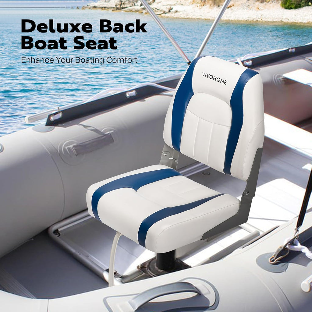VIVOHOME Folding Low Back Boat Seats 2 Pack, Waterproof Boat Captain Chairs, 4 Mounting Screws Included, White and Blue