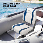 VIVOHOME Folding Low Back Boat Seats 2 Pack, Waterproof Boat Captain Chairs, 4 Mounting Screws Included, White and Blue