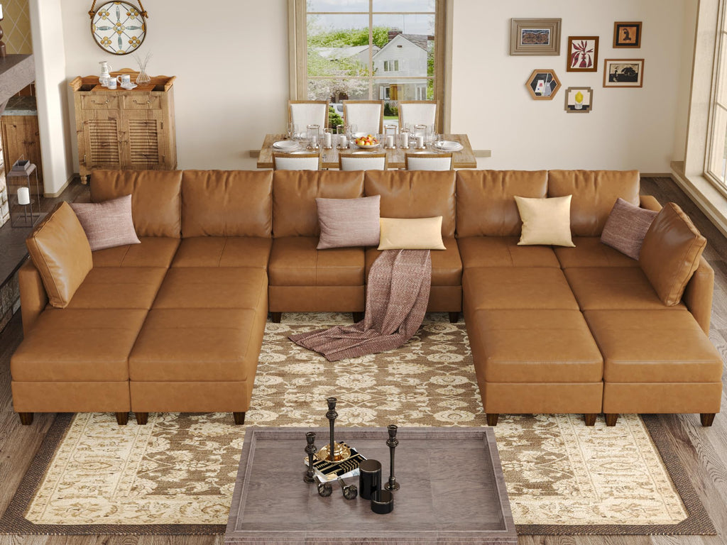 EASE MOOSE Brown Modular Sectional Couch with Storage, Faux Leather Sectional Modular Sofa or Living Room