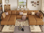 EASE MOOSE Brown Modular Sectional Couch with Storage, Faux Leather Sectional Modular Sofa or Living Room