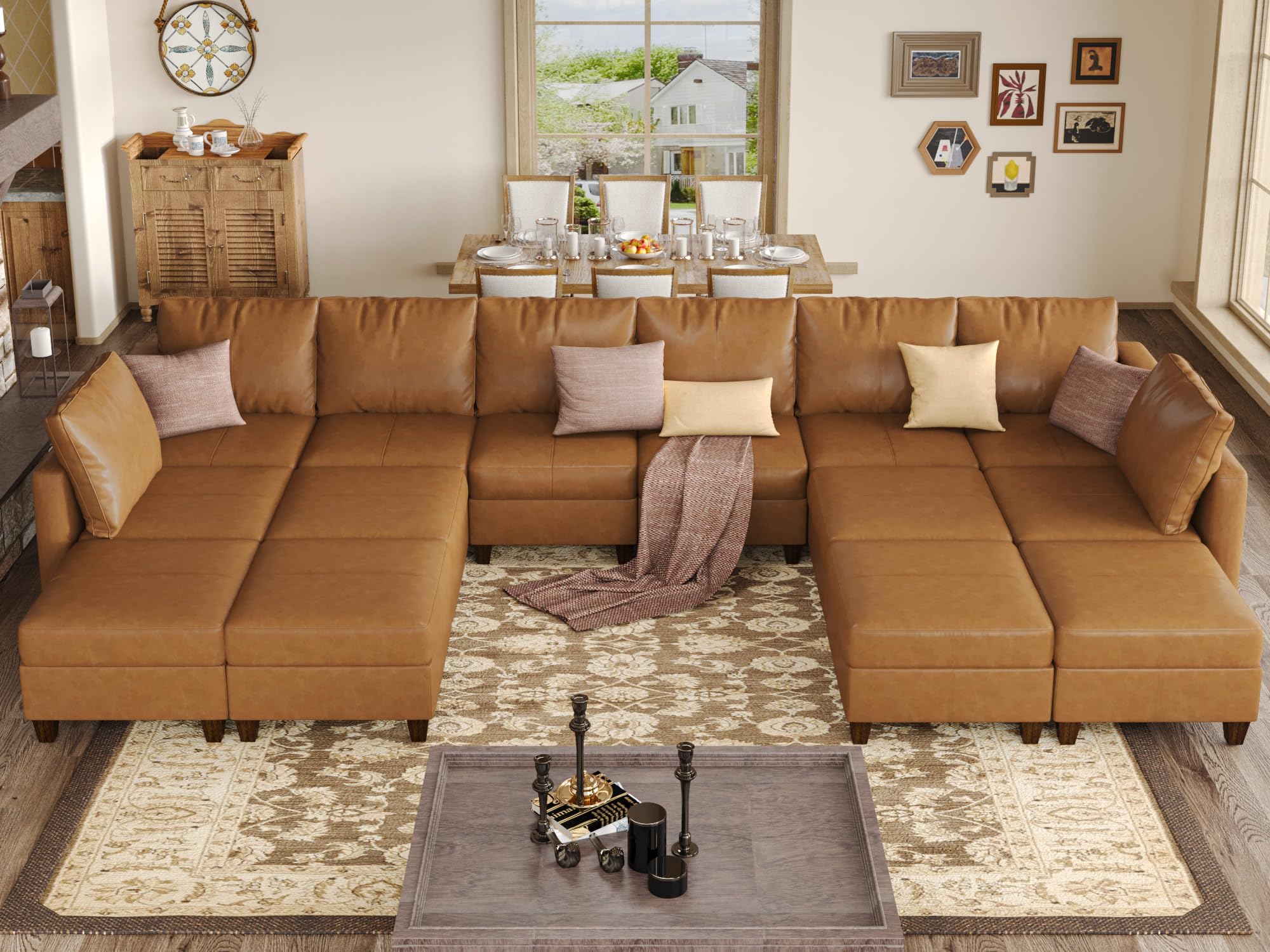 EASE MOOSE Brown Modular Sectional Couch with Storage, Faux Leather Sectional Modular Sofa or Living Room
