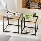 VILAWLENCE Coffee Table Set of 2, Modern Gold Glass Side Table, Metal Frame Square End Table, Center Tables, Nesting Coffee Table for Living Room, Bedroom and Small Spaces, 23.6in