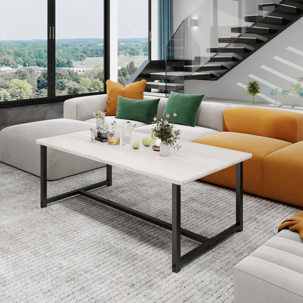 35.4" Rectangular Coffee Table for Living Room, Modern Industrial Style Coffee Table Center Table with Metal Frame for Small Space, Apartment, Office, Easy Assembly, Brown