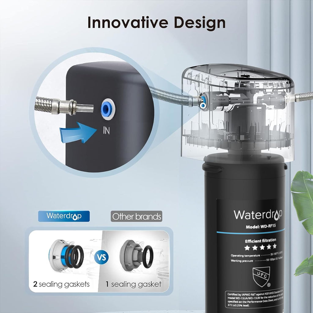 Waterdrop 15UA Under Sink Water Filter System, Reduces Lead, Chlorine, Bad Taste & Odor, Under Counter Water Filter Direct Connect to Kitchen Faucet, NSF/ANSI 42 Certified, 2 Year, USA Tech