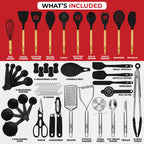 Kaluns 50 PCS Silicone Kitchen Utensils Set - Mothers's Day Gifts For Mom Wife Complete Kitchen Set 800°F Heat Resistant Non-Stick Premium Silicone Cooking Utensils W Wooden Handles Gifts For Mothers