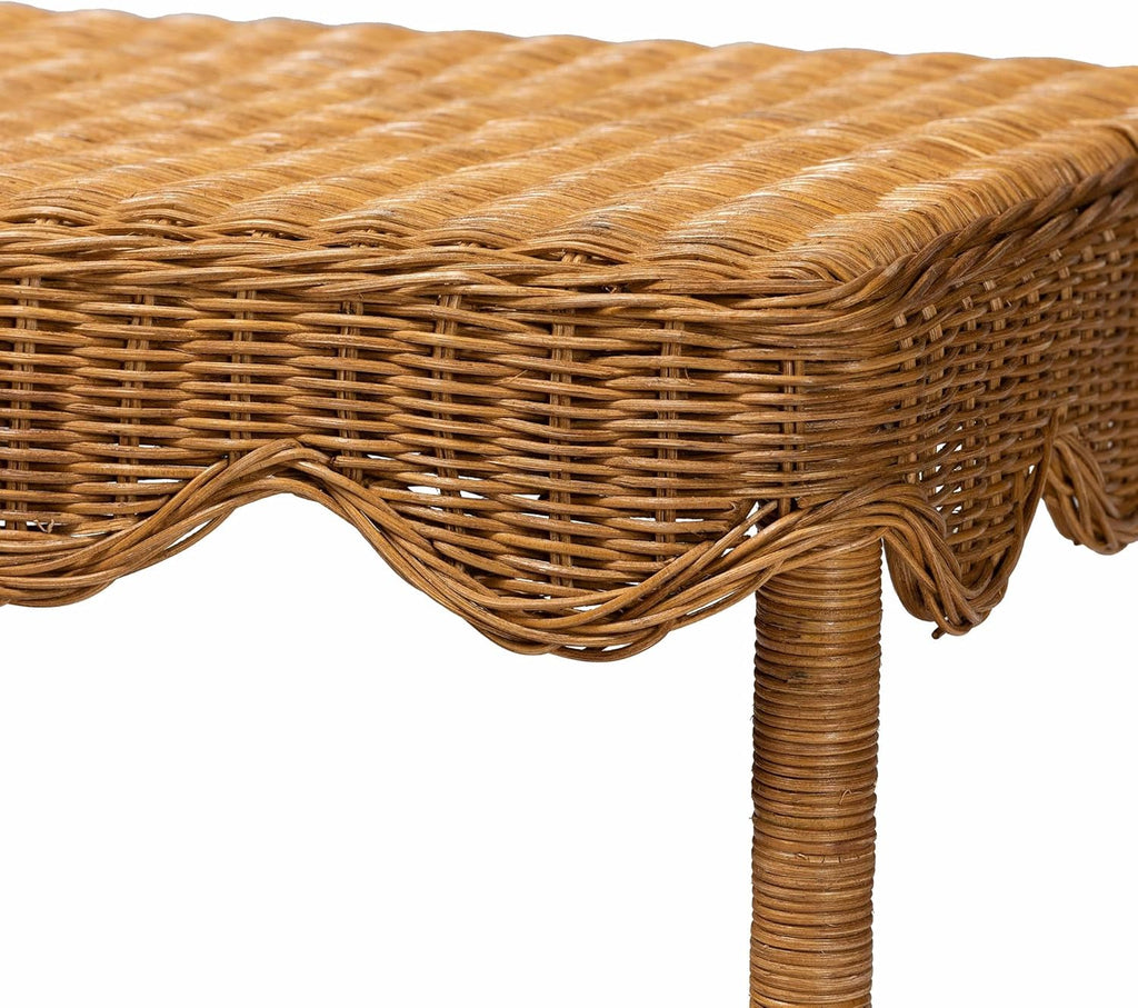 bali & pari Oteria Scalloped Natural Rattan Side Table, Light Honey