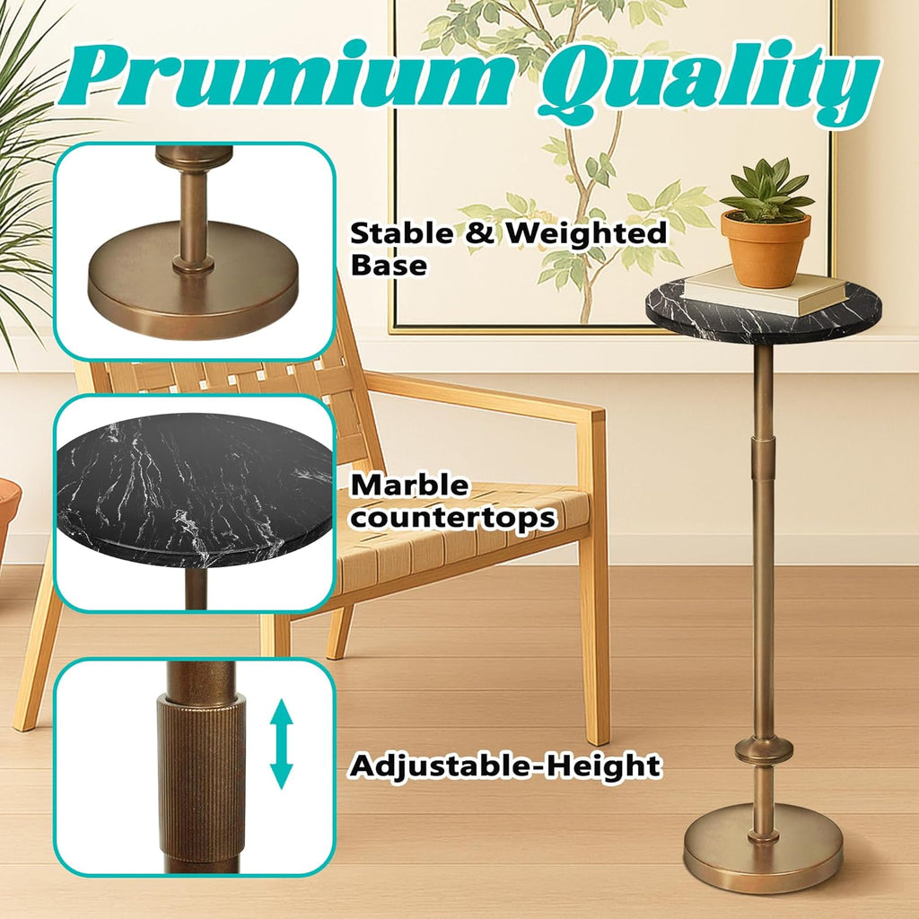 Martini Table Height Adjustable, Drink Tables for Small Spaces, Round Side Table, Tiny Side Tables for Living Room, Bedroom, Cocktail, Black (Black)