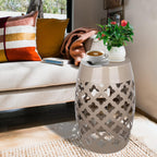 Vipush Outdoor Lace Cut Iron Side Table,Patio Garden Stool Coffee End Table Nightstand for Small Spaces,Living Room,Front Porch,Poolside,Brown