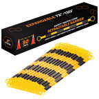 Retractable Barrier for Safety Traffic Cones - 2" OD - Large Yellow and Black Bar Barricade - for Road Construction, Parking, Warning, Temporary Security Divider (40, Orange & White, 72" x 120")