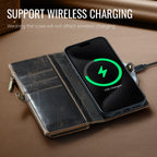 Defencase Compatible with iPhone 13 Pro Max Case Wallet with RFID Blocking Card Holder for Women Men, PU Leather Magnetic Snap Flip Zipper Strap Wallet Phone Case Fit for iPhone 13 Pro Max 6.7, Coffee