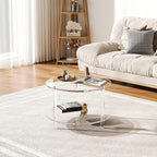 Acrylic Round Coffee Table, 23.6" Wide Modern Tea Table with Storage Shelf, 2-Tier Circle Center Table for Living Room, Office Reception and Apartment (Clear)