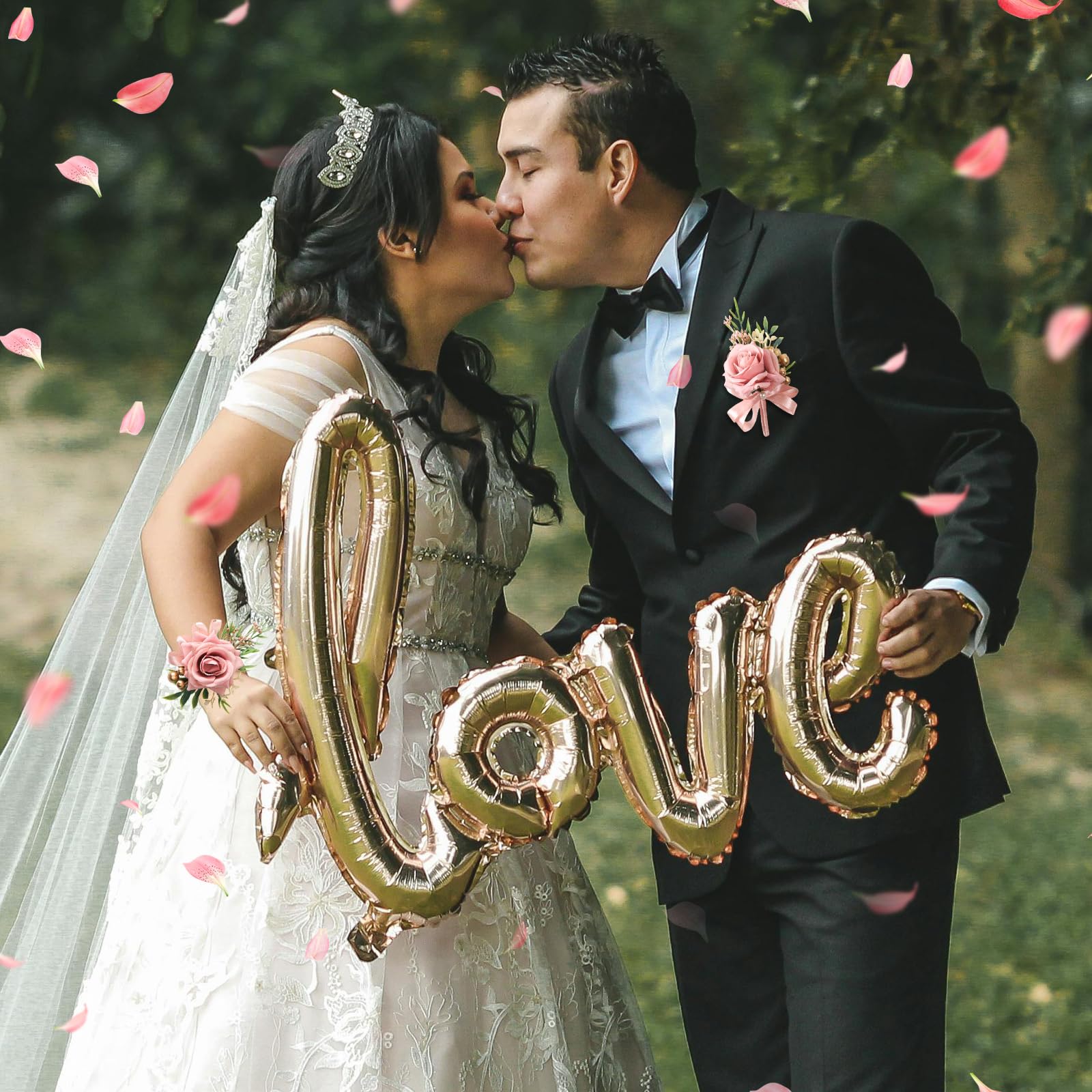 مجموعه 2 عددی گل رز صورتی ZAGQIG برای عروسی، گل مصنوعی مچ‌بند پروم، مچ‌بند و گل سینه مردانه برای تزئین کت پروم، لوازم جانبی جشن عروسی