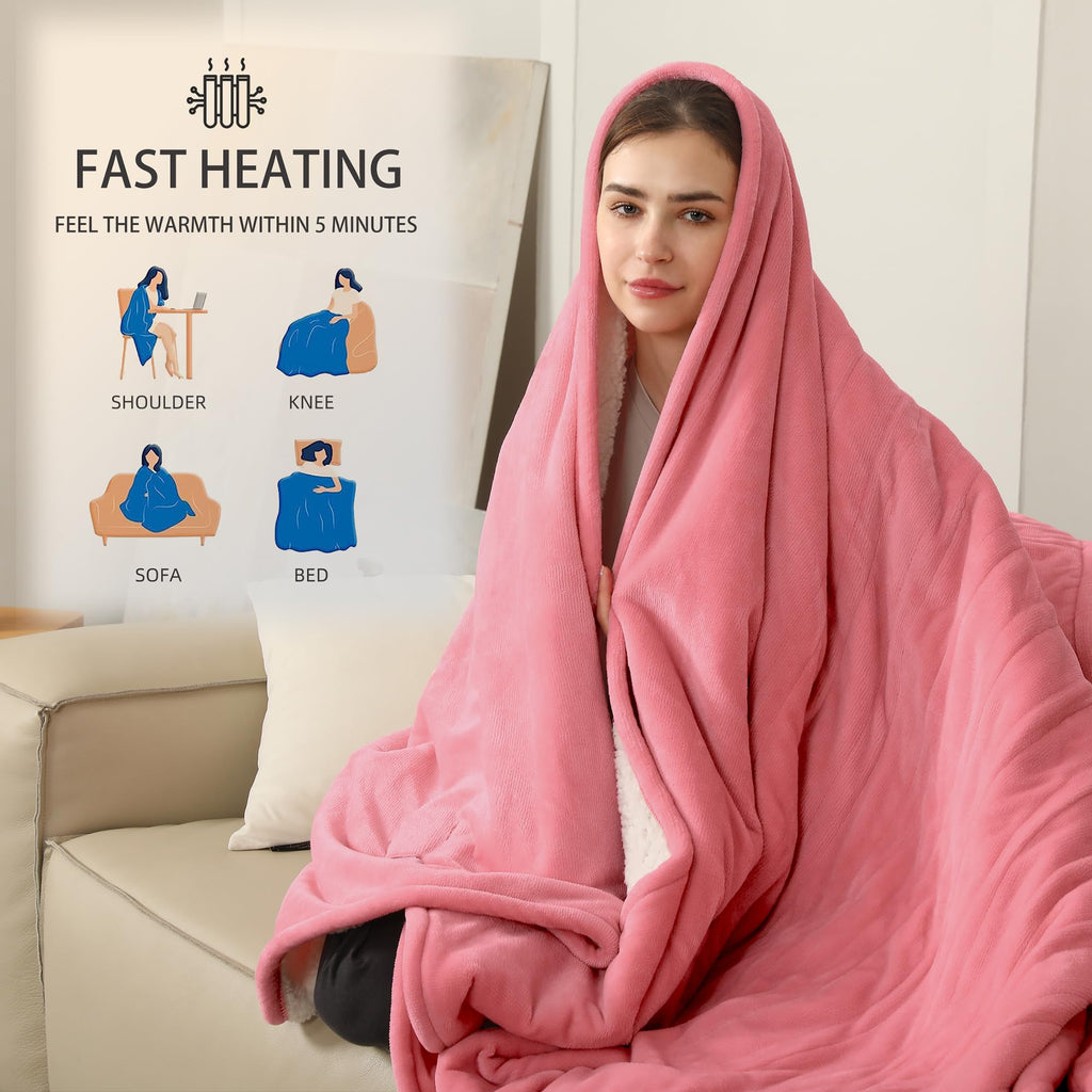 Coperta Elettrica Riscaldata Plaid con 5 Livelli di Riscaldamento e Spegnimento Automatico dopo 4 Ore, Plaid Riscaldato 50"x60" con Certificazione ETL e FCC per Casa e Ufficio, Lavabile in Lavatrice, Grigio Scuro