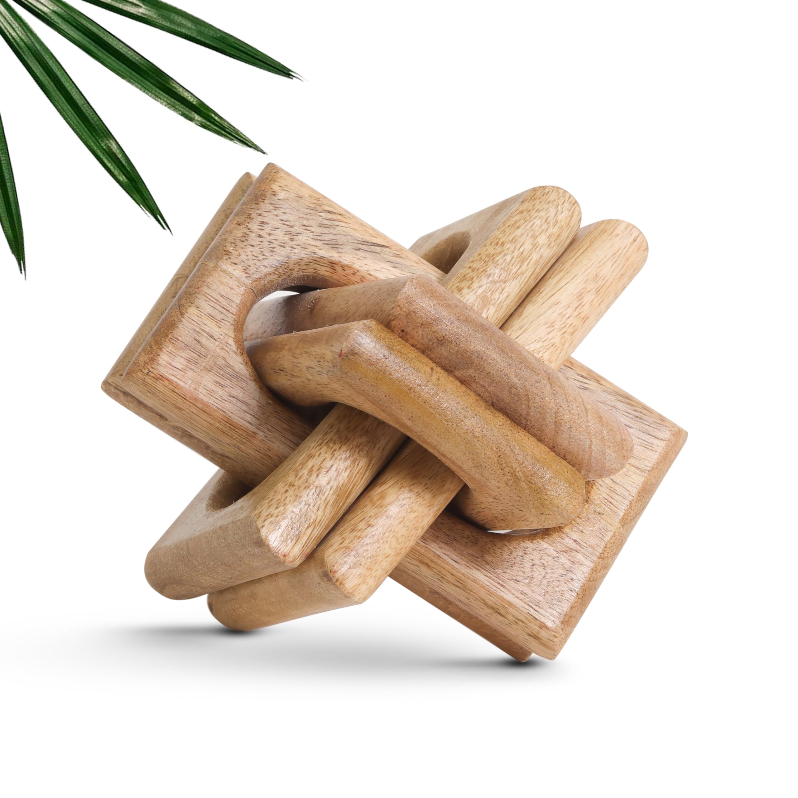 Wood Knot Entry Table for Living Room – Boho 6 Link Interlock Coffee Table, Handcrafted Mango Wood Console Shelf, Modern Farmhouse Home Decor (Black)