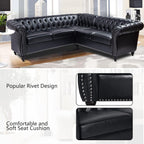 QHITTY L-Shaped Sofa, Sectional Chesterfield Leather Couch 5-Seater Upholstered Small Accent Tufted Sofa with Rolled Armrest and Nailhead Design for Living Room, Apartment, Office (Black)