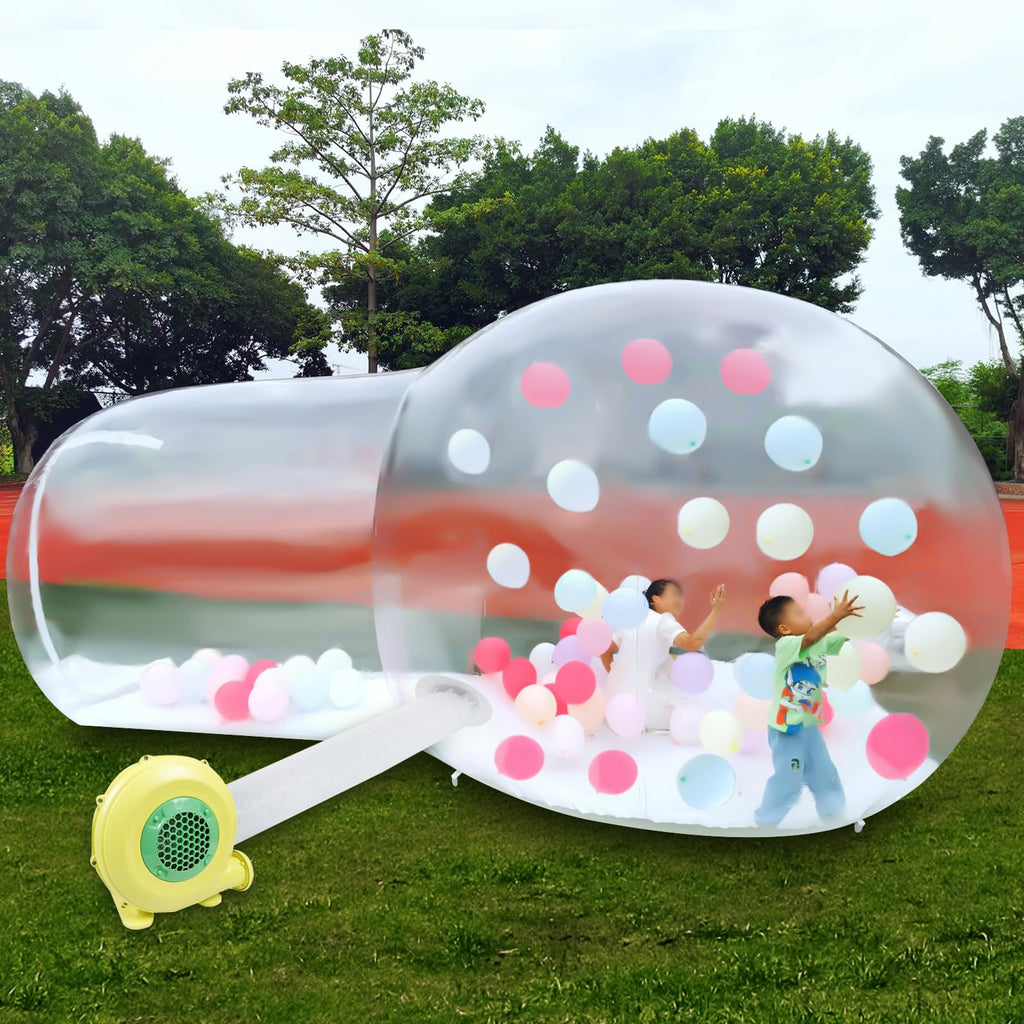 GCIUEMMH aufblasbare Bubble-Hauskuppel für Kinder - klares PVC aufblasbares Bubble-Hauszelt mit Tunnel, Bubble-Ballonhaus mit 300W Luftgebläse, Luftpumpe, aufblasbare Kuppel, Outdoor-Bubble-Zelt für Kinder