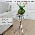 Modern Glass End Table, Small Round Side Table for Couch, Sofa Table with Clear Tempered Glass Top for Living Room, Bedroom, Bedside, 19.7" Wx21.7 H Silver