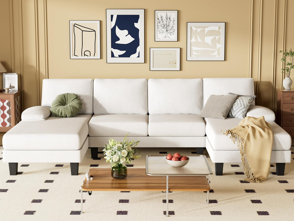 YESHOMY Convertible Sectional Sofa U-Shaped Couch with Soft Modern Cotton Chenille Fabric for Living Room, Oversized Seats with Comfortable Backrest, Gray