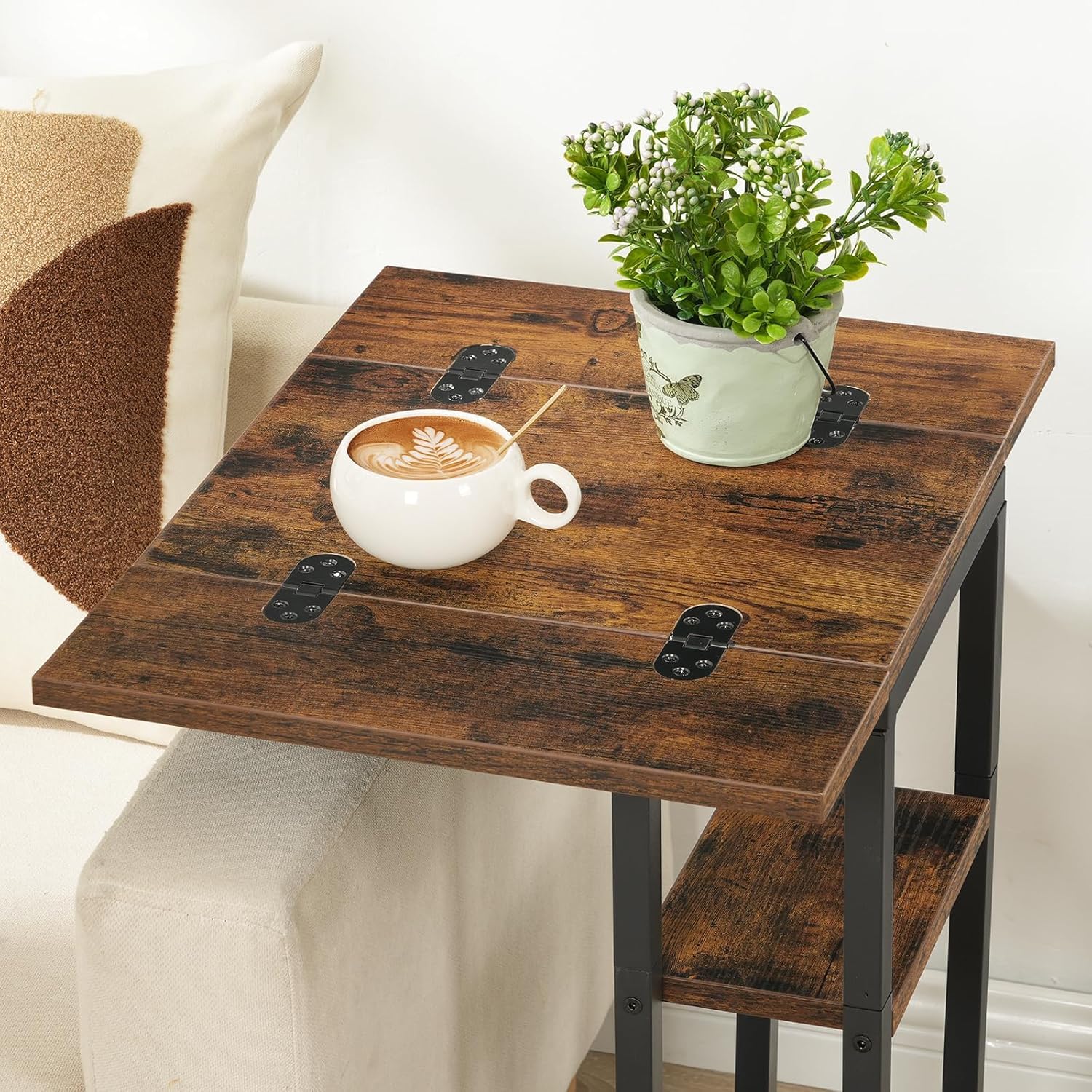 HOOBRO Foldable End Table, C Shaped Side Table with Storage Shelf, Small Snack Table Suitable for Living Room Bedroom Small Spaces, Easy Assembly, Rustic Brown BF29SF01