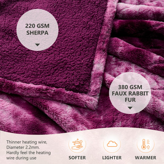 Homemate Heated Blanket Electric Throw - 50x60 Heating Blanket Throw 5 Gears Auto-Off 10 Heat Levels Heat Blanket Over-Heat Protection Luxury Faux Fur Sherpa Heater Blanket Electric ETL Certification