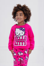 Hello Kitty Big Girls Fleece Boxy Sweatshirt Crop Top and Flare Pants Outfit Set Fuchsia 10-12