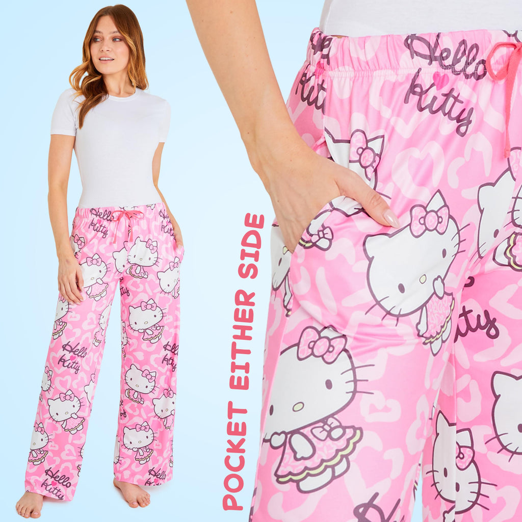 Hello Kitty Pajama Pants for Women Teens Lounge Pants Kawaii Comfy Loungewear (Pink, M)