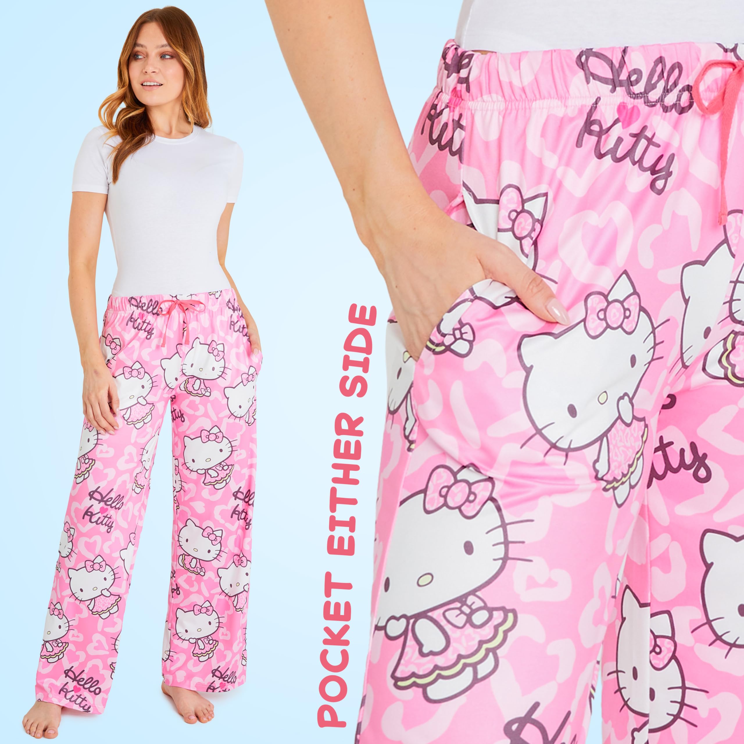Hello Kitty Pajama Pants for Women Teens Lounge Pants Kawaii Comfy Loungewear (Pink, M)