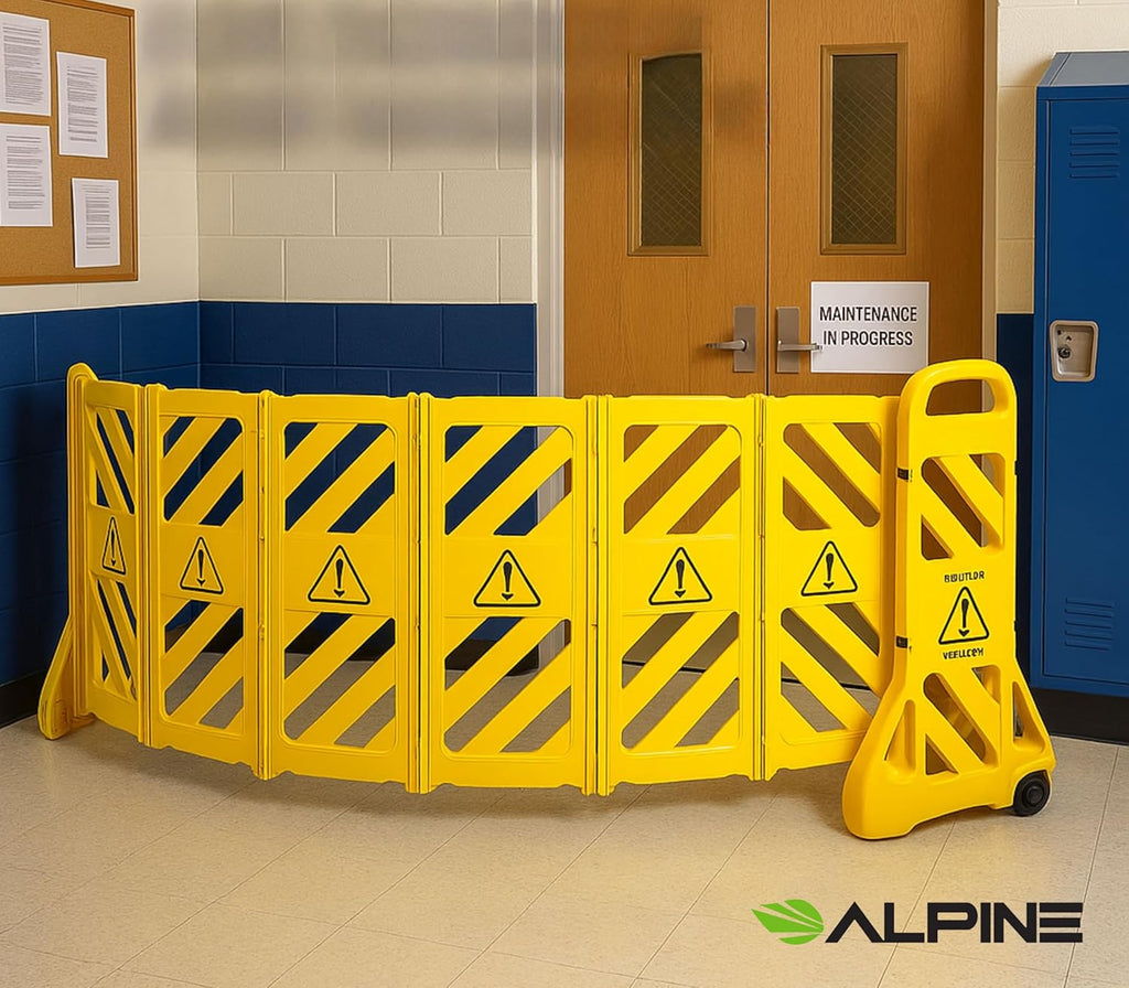 Alpine Commercial Safety Barriers, 13 Foot Expandable Mobile Barricade System - Folding Portable Barrier, Traffic Barricade Fence, Plastic Barricade for Construction, Traffic Control, Driveway Gate