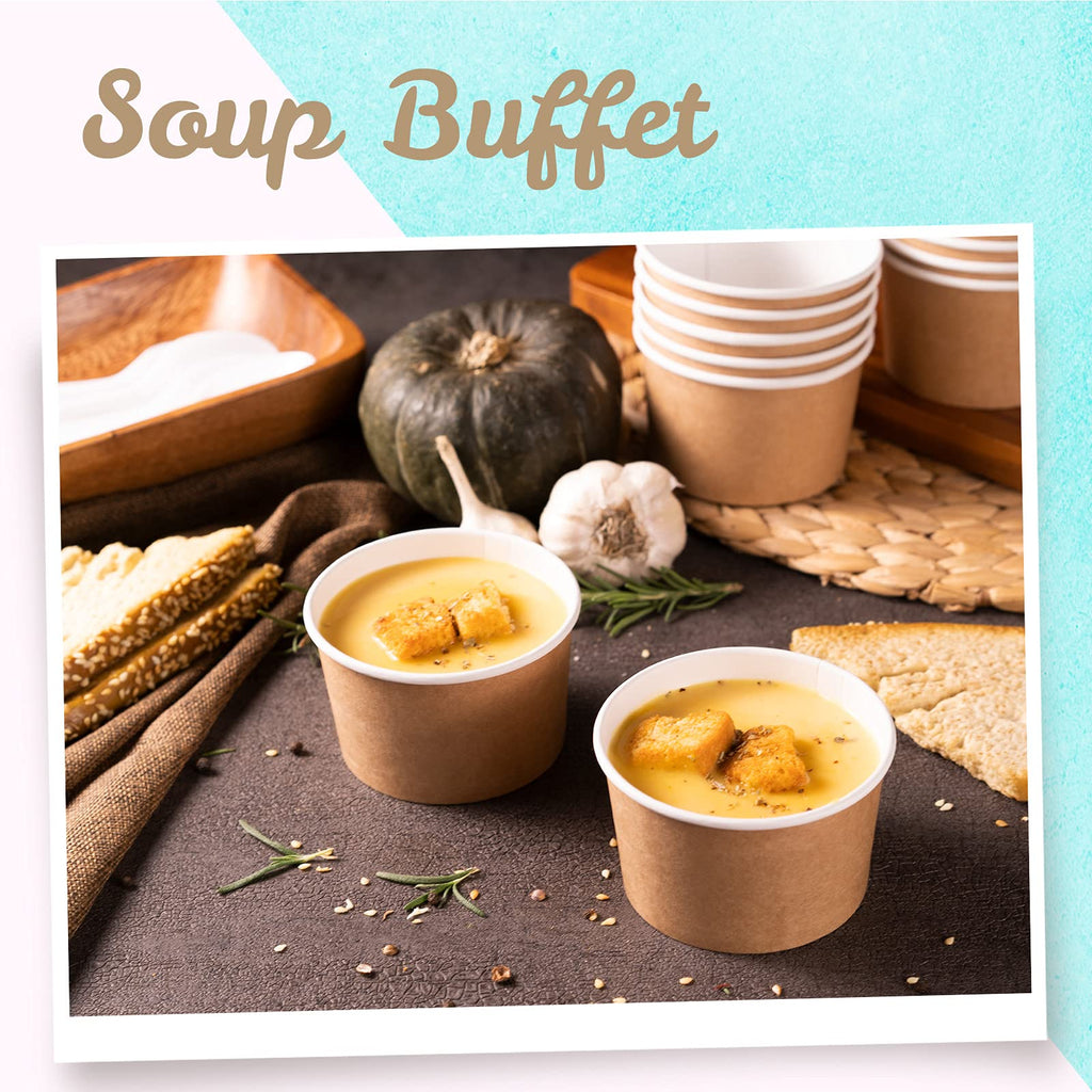 MATICAN Papier-Eisbecher - 50 Stück 5,5-Unzen Einweg-Dessertschalen für heiße oder kalte Speisen, 5,5-Unzen Partybedarf Becher für Eisbecher, gefrorenen Joghurt, Suppe, Brown