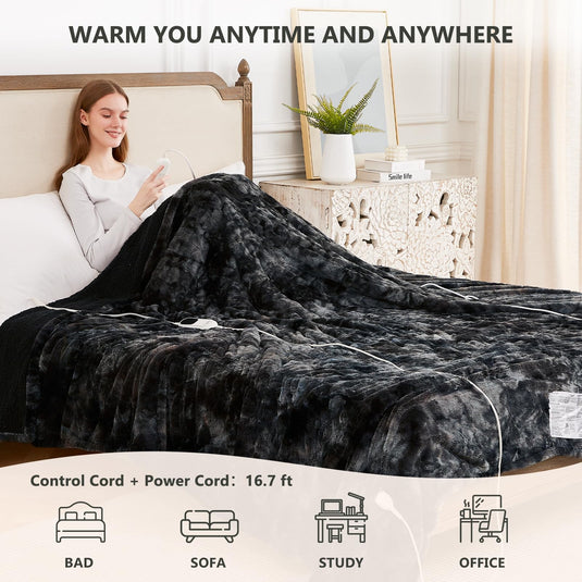 Homemate Heated Blanket Electric Throw - 50x60 Heating Blanket Throw 5 Gears Auto-Off 10 Heat Levels Heat Blanket Over-Heat Protection Luxury Faux Fur Sherpa Heater Blanket Electric ETL Certification