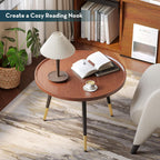 SAYGOER Round Coffee Table Small Modern Coffee Tables Rustic Farmhouse Center Table for Living Room Home Office Mid Century Accent Sofa Table Easy Assembly, Dark Brown