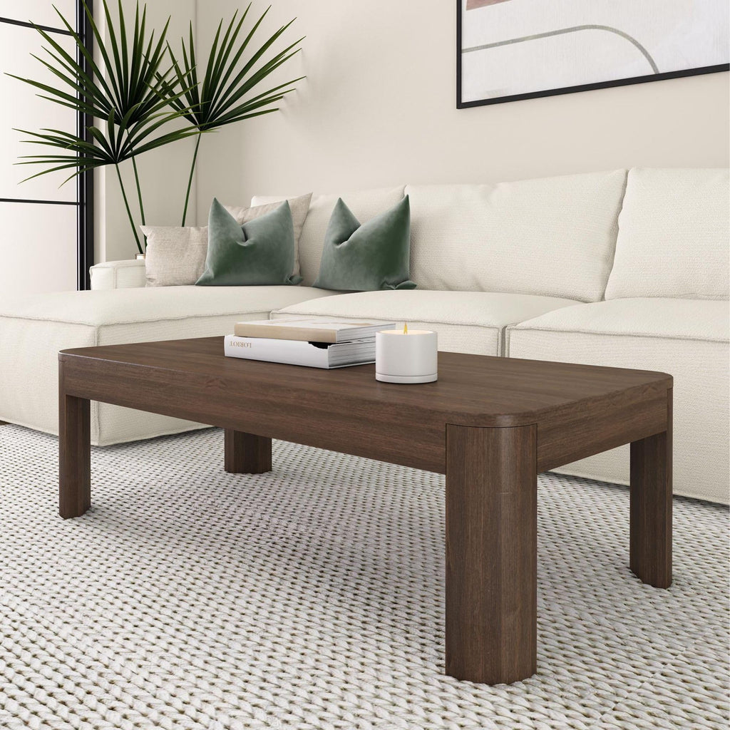 Plank+Beam Forma Coffee Table, 54 Inch Modern Coffee Table with Shelf, Contemporary Center Table with Storage Space, Rectangle Tea Table with Storage, Pecan