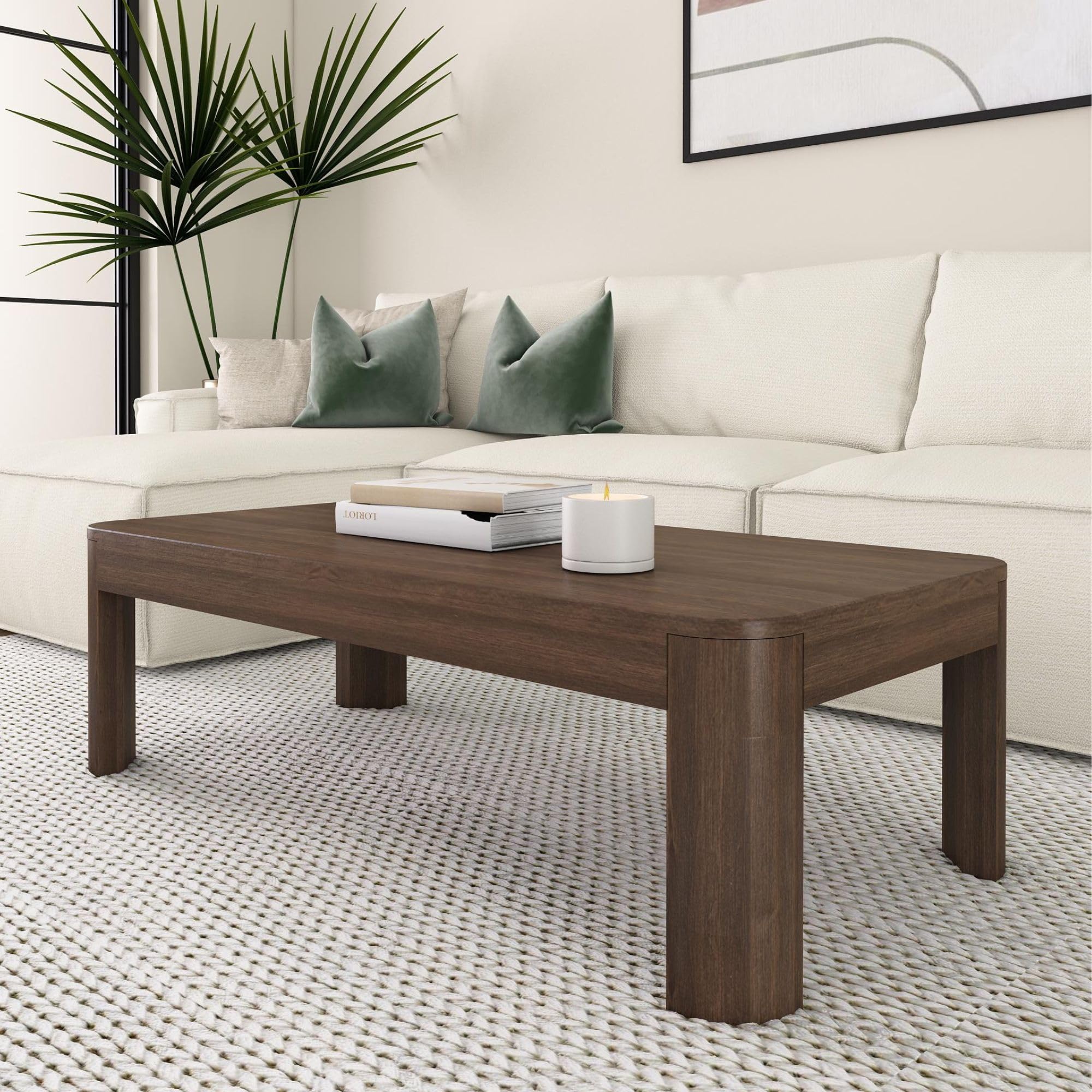 Plank+Beam Forma Coffee Table, 54 Inch Modern Coffee Table with Shelf, Contemporary Center Table with Storage Space, Rectangle Tea Table with Storage, Pecan