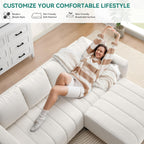 YITAHOME Sectional Sofa with Ottoman, L Shaped Couch Velvet Comfy Modern Sofa 3 Seater Cloud Couch with USB & Type-C Ports for Living Room Apartment, Beige