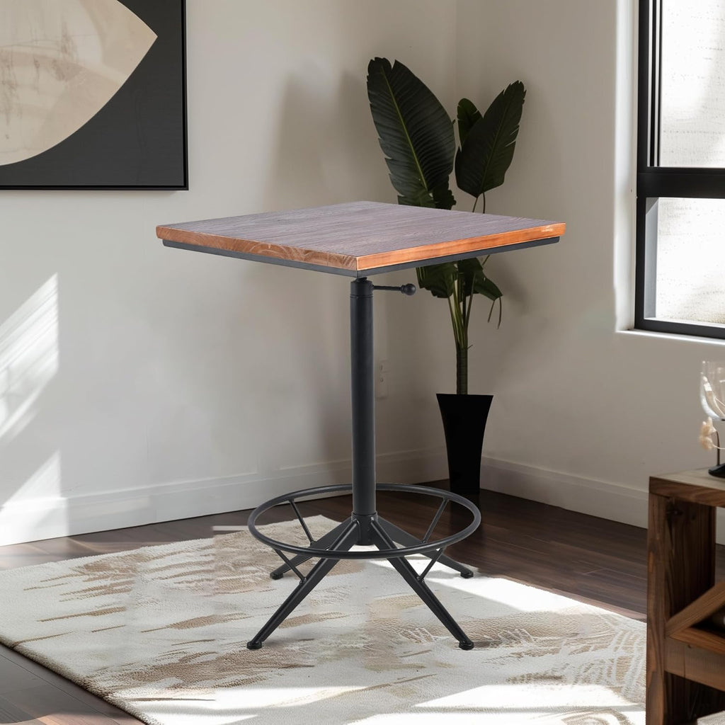 Diwhy Industrial Design Bar Table Height Adjustable 30.3-35.4in Kitchen Dining Coffee Bistro Pub Square Table Top Table Black