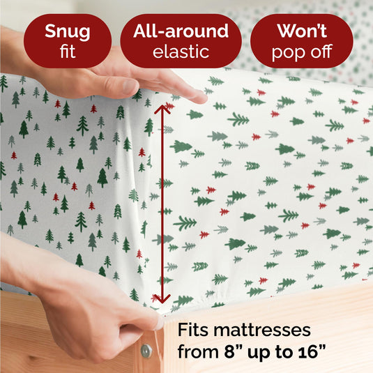 King Christmas Tree Sheet Set - Holiday Xmas Pattern Linen Set - Deep Pockets - Snug Fit - 4 Piece - Wrinkle Free - Comfy & Cooling Festive Winter Bedding - Easy To Care For - Kid Friendly