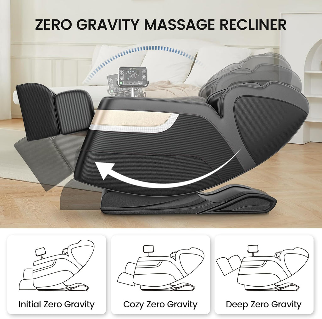 Real Relax Massage Chair, Full Body Zero Gravity Massage Recliner, with Auto Modes, Waist Heating, LCD, Bluetooth, Foot Massage, Black
