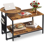 WLIVE Coffee Table, 31.3" and 18.7" Small Coffee Tables for Living Room, Modern Center Table and Side Table Set with Storage Side Pouch for Bedroom, Apartment, Rustic Brown