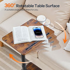 HOOBRO TV Tray Table, 360° Swivel Side Table Sofa Armrest Tray for Couch, Height Adjustable C Shaped End Table, Snack Desk with Cup Holder, for Small Spaces, Rustic Brown and Black BF234BZ01