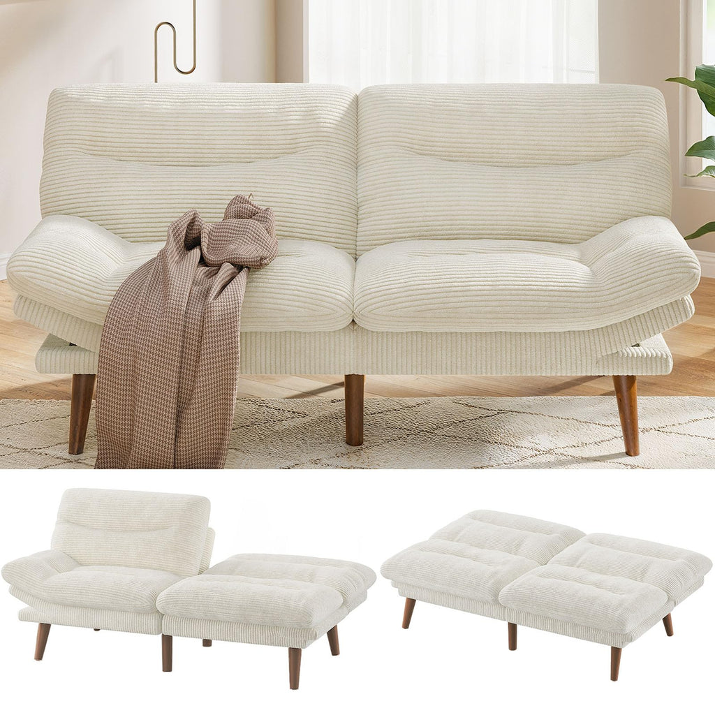 Pipishell Convertible Futon Sofa Bed,66" Corduroy Futon Couch with Adjustable Backrest and Armrests, Recliner Sleeper Sofa for Small Spaces, Play Room or Office, Grey