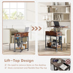 Colima Lift Top End Table with Charging Station and Wheels, Sofa Side Table with USB Port & AC Outlets, Movable Bedside Nightstand with Side Bag for Office Living Room Bedroom(Rustic Wood)