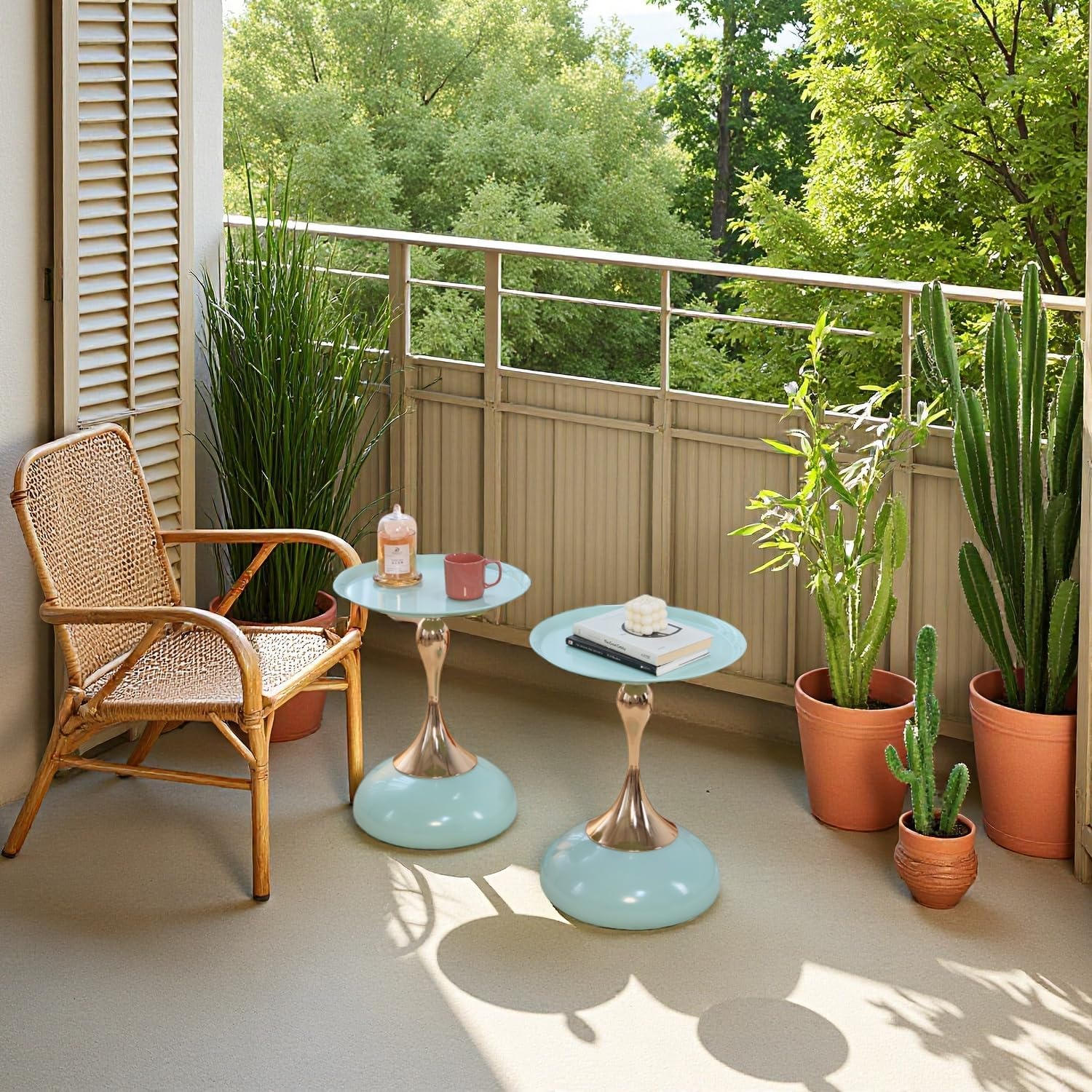 Stylish Hourglass Side Table - Contemporary Design for Living Rooms, Cafes, Dining Areas, Bedrooms, and Outdoor Spaces - Perfect Accent Piece for Any Decor (2, Light Green)