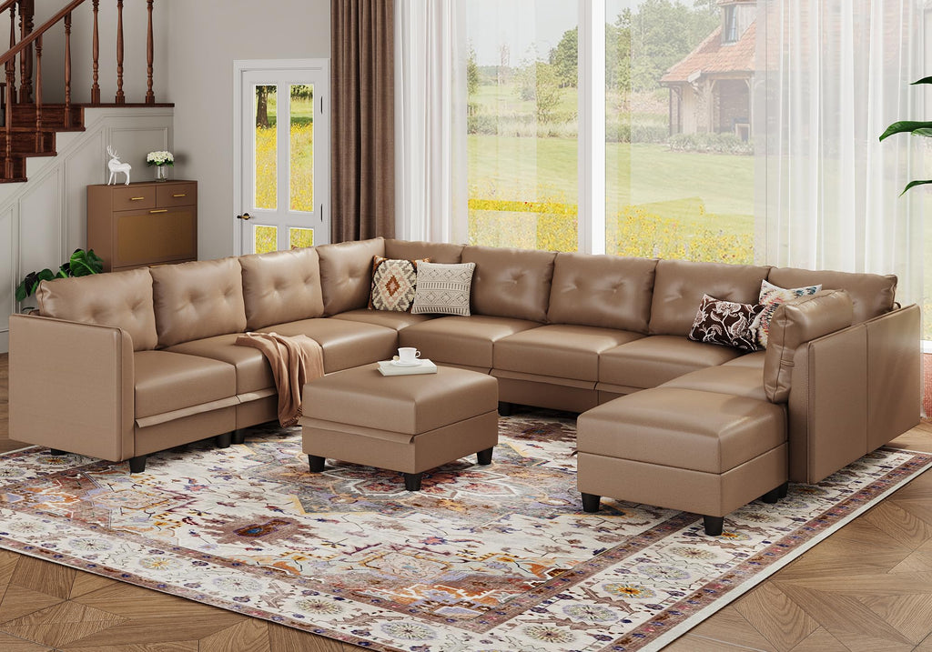 LLappuil Modular Sectional Sofa, Oversized U Shaped Sofa with Storage, Sectional Couch for Living Room, Faux Leather Fabric Waterproof Sofa, 7 Seats with Ottoman, Dark Grey